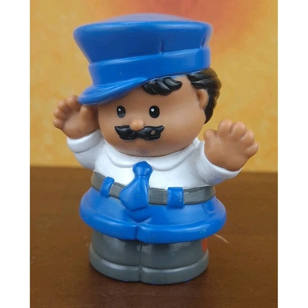 Fisher Price Little People Bus Driver 1997 Man Mustache Blue White Outfit